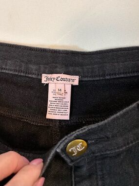 Juicy Couture Black Cotton Jeans Gold Logo Button Straight Leg Ankle Women’s 14‎